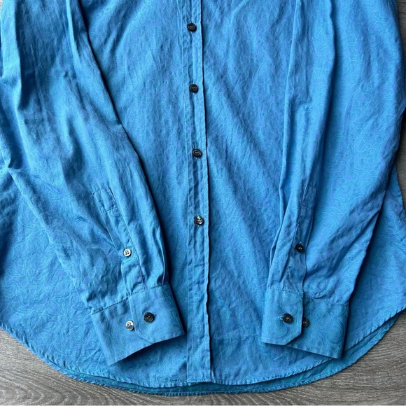 Versace Collection Blue Paisley Pattern Slim Fit Button Down Shirt - Picture 10 of 15